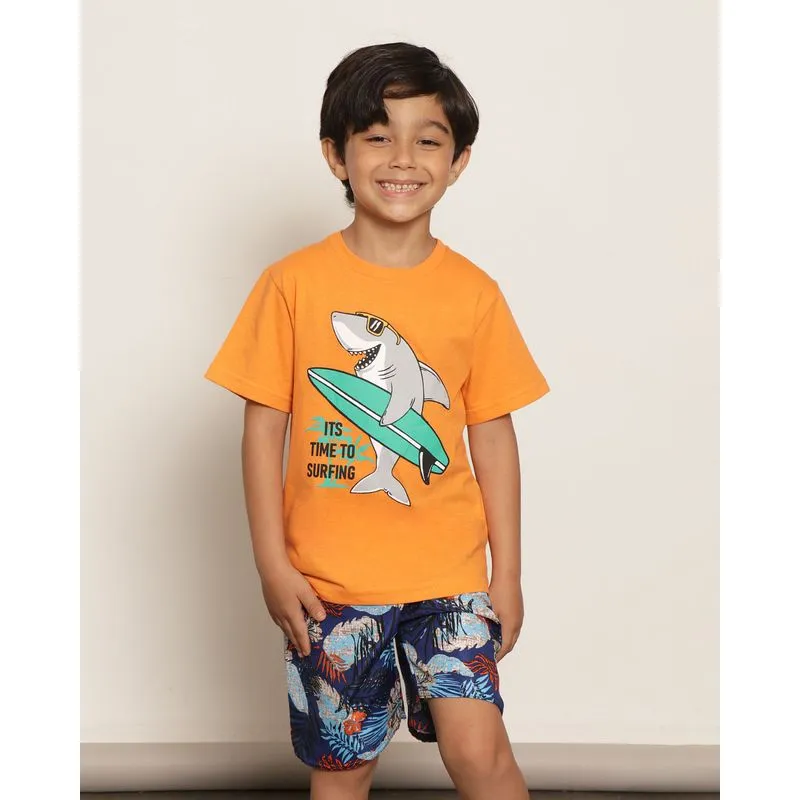 Camiseta Infantil Estampa Tropical Manga Curta Laranja 6