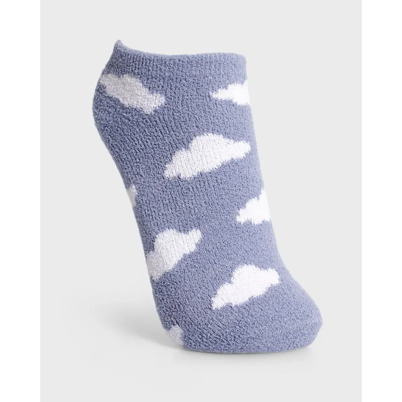 Meia Feminina Cano Curto Chenille Fitter Antiderrapante Estampa Nuvem Azul 34 A 38