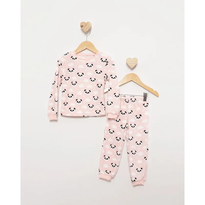 Pijama Bebê Longo Fleece Com Estampa Panda Rosa 2
