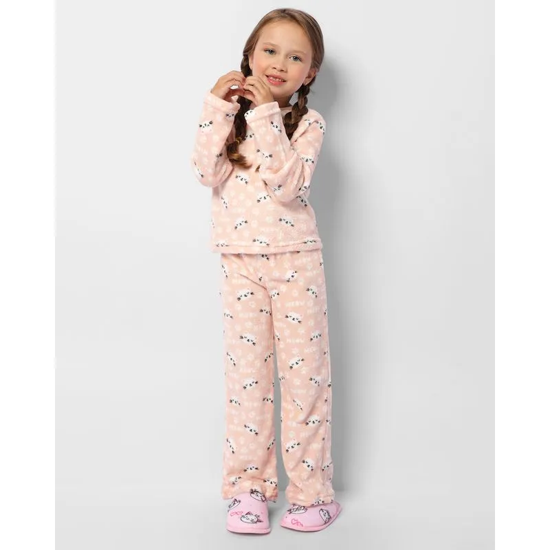 Pijama Infantil Longo Fleece Estampa Gatinho Rosa 8