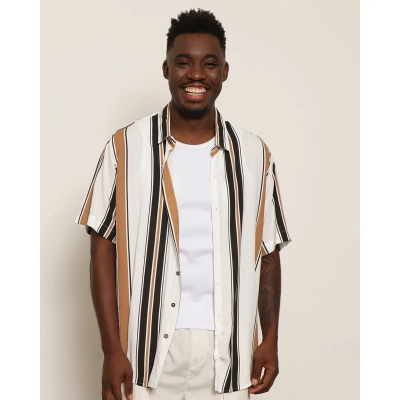 Camisa Masculina Manga Curta Estampada Branca 1