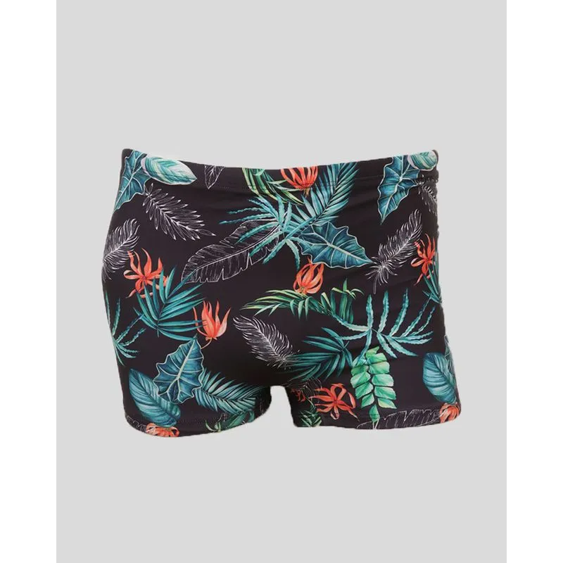 Sunga Masculina Boxer Com Cordão Estampa Folhagens Preta M