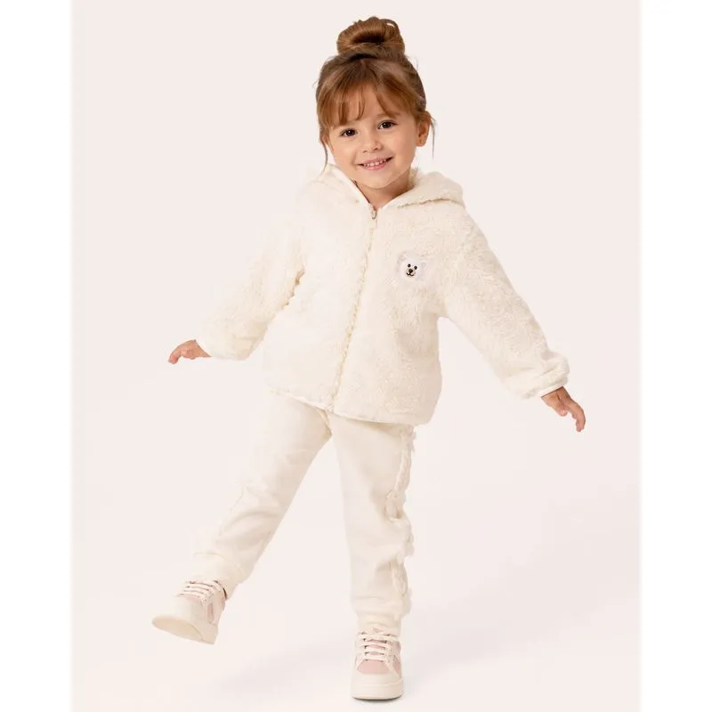 Jaqueta Bebê Sherpa Aplicação Capuz Com Orelhinha Off White 2