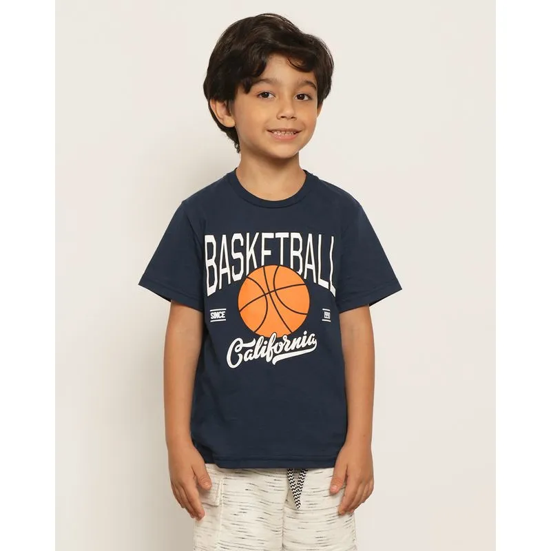 Camiseta Infantil Estampa Basquete Califórnia Manga Curta Marinho 4