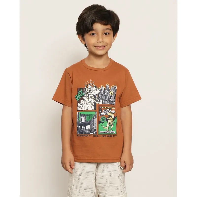 Camiseta Infantil Estampa Dinossauros Manga Curta Marrom 8