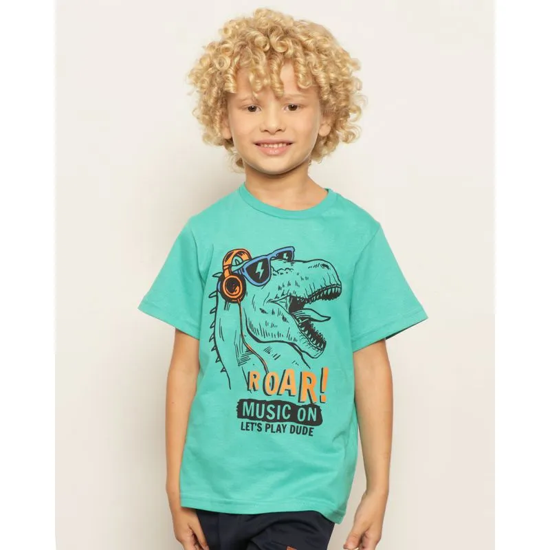 Camiseta Infantil Estampa Dinossauro Manga Curta Verde 8