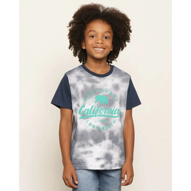 Camiseta Infantil Estampa Tropical Manga Curta Marinho 8
