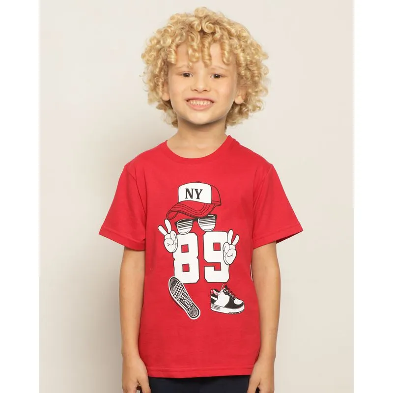 Camiseta Infantil Estampa NY Manga Curta Vermelha 8