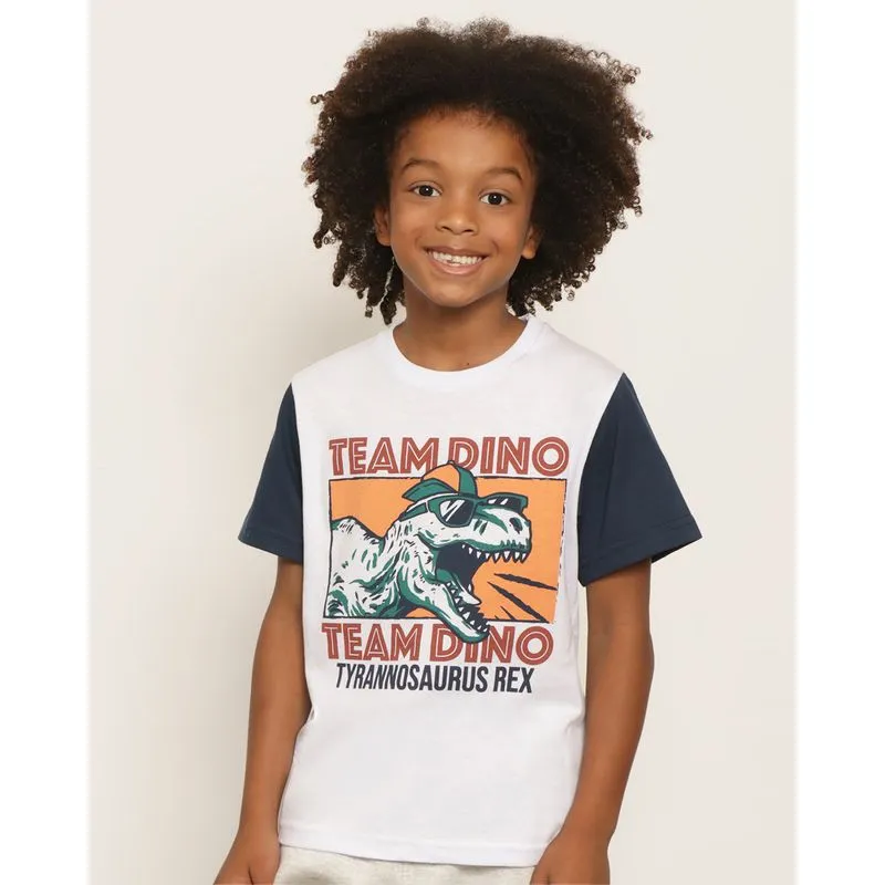Camiseta Infantil Estampa Dinossauro Manga Curta Branca 8