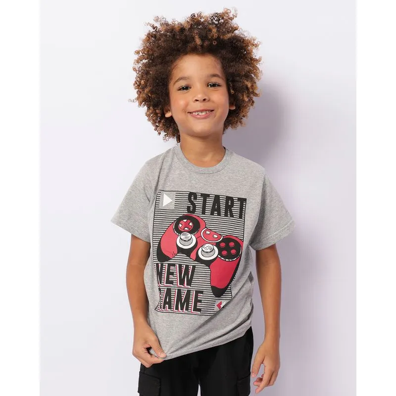 Camiseta Infantil Estampa Game Manga Curta Cinza 8