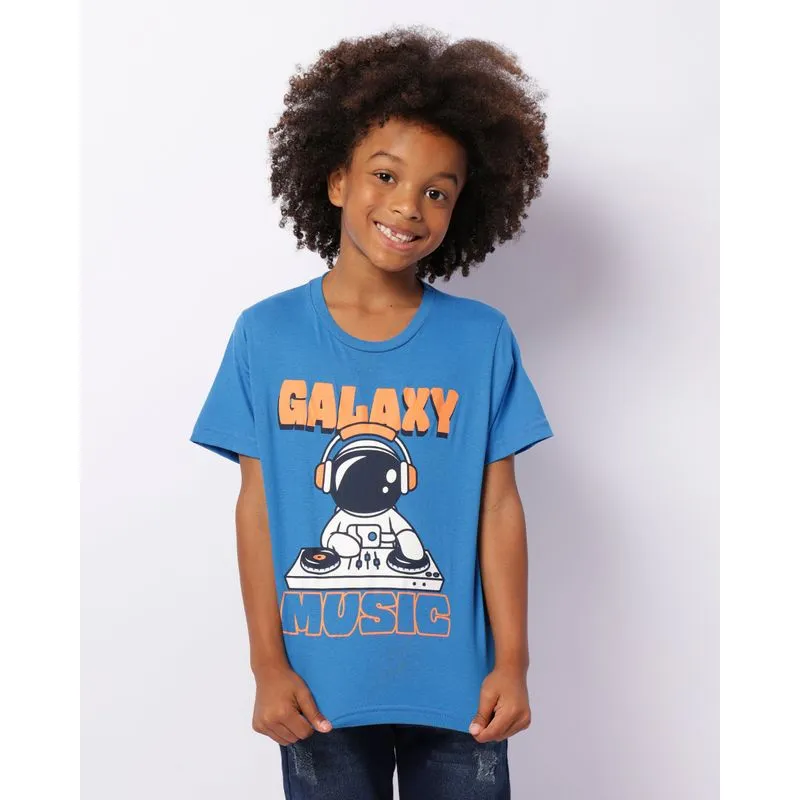 Camiseta Infantil Estampa Astronauta Manga Curta Azul 4