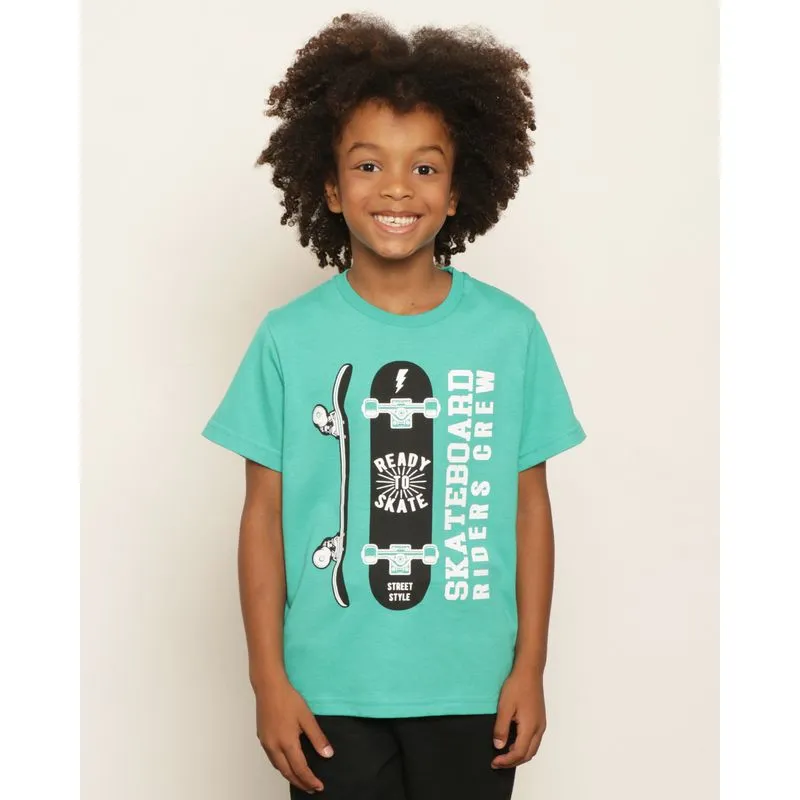 Camiseta Infantil Estampa Skate Manga Curta Verde 6