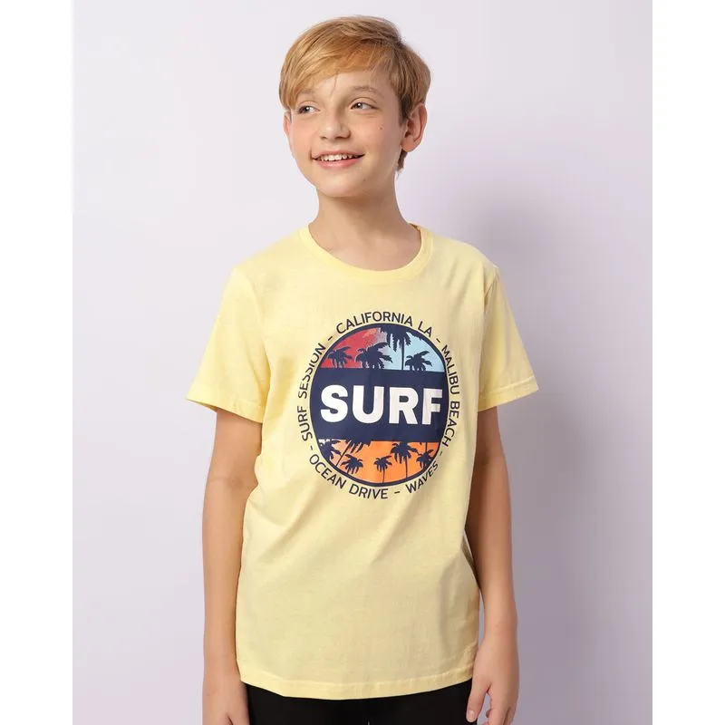 Camiseta Juvenil Estampa Tropical Manga Curta Amarela 14