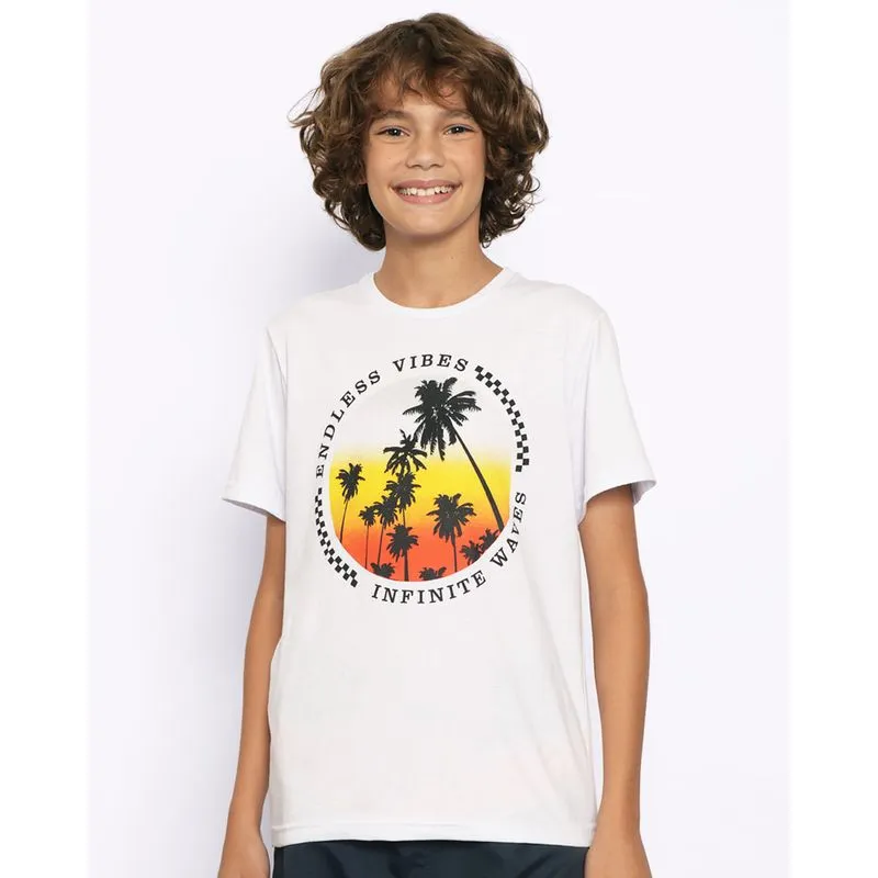 Camiseta Juvenil Manga Curta Estampa Tropical Branca 10