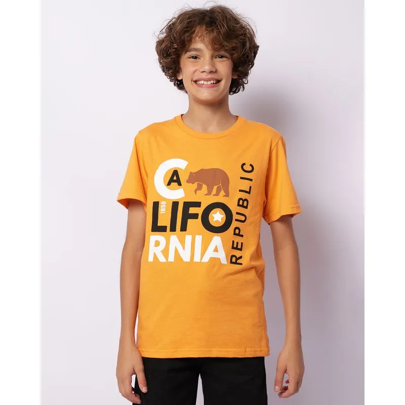 Camiseta Juvenil Estampa Califórnia Manga Curta Mostarda 10