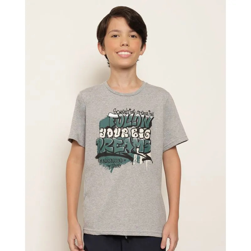 Camiseta Juvenil Estampa Com Escrita Manga Curta Cinza 12