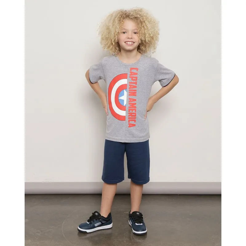 Conjunto Infantil Curto Marvel Estampa Capitão América Cinza 8