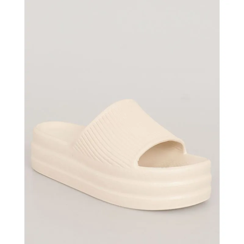 Sandália Feminina Slide Texturizada Off White 37/38