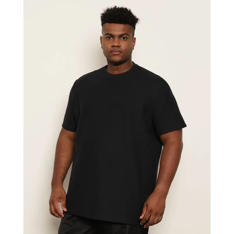 Camiseta Plus Size Masculina Piquet Manga Curta Preta G1