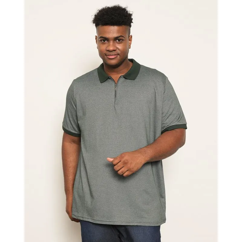 Camisa Polo Plus Size Masculina Texturizada Com Zíper Verde G1