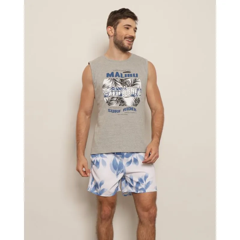 Regata Masculina Surf Estampa Frontal Mescla Cinza GG