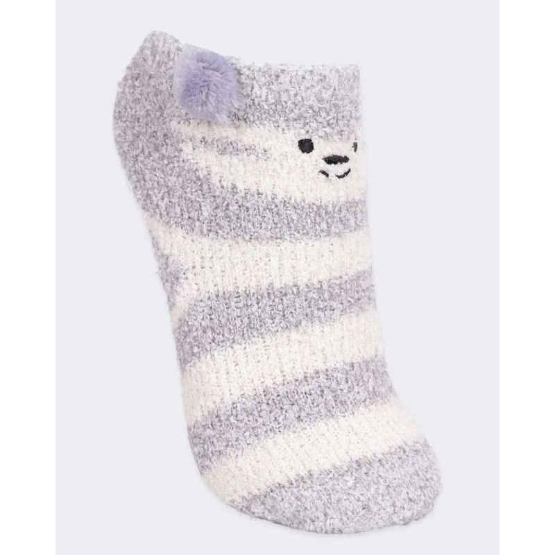 Meia Infantil Cano Baixo Chenille Bordado Com Pompom Cinza 27 AO 30