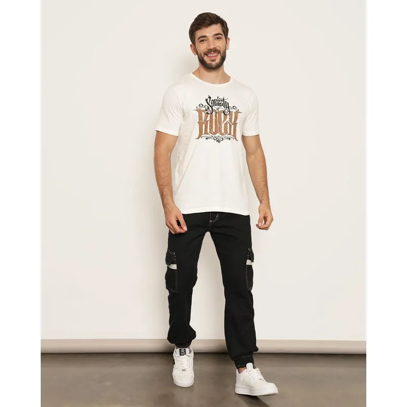 Calça Masculina Sarja Jogger Bolso Cargo Preta 42