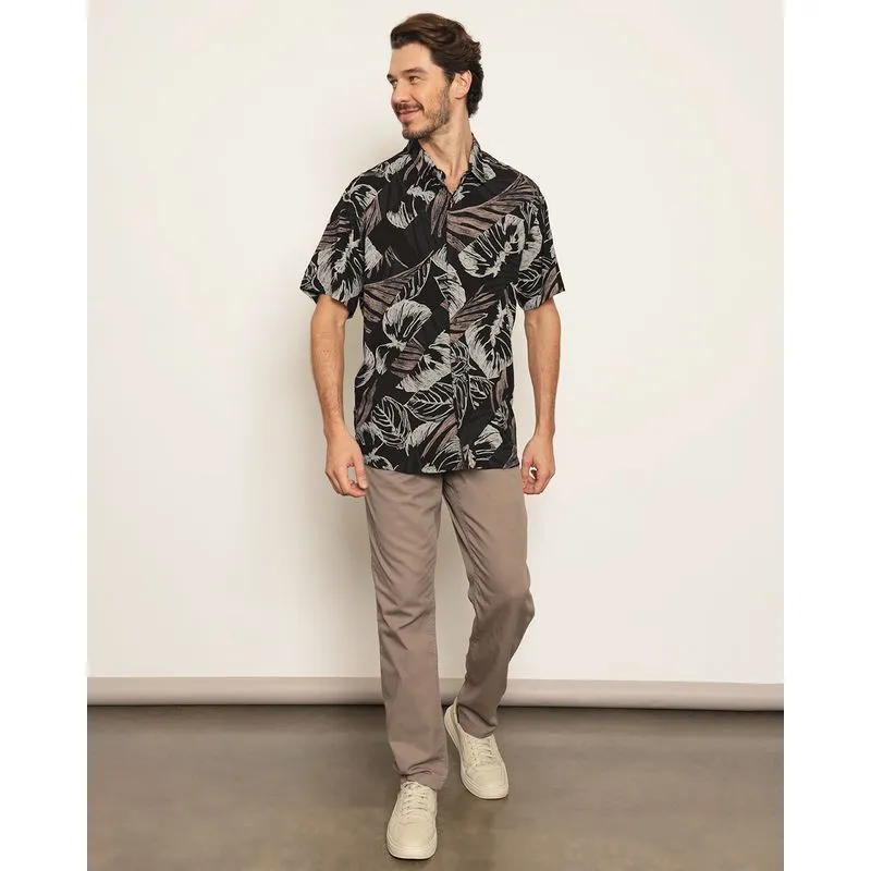 Calça Masculina Sarja Reta Com Bolsos Cinza 40