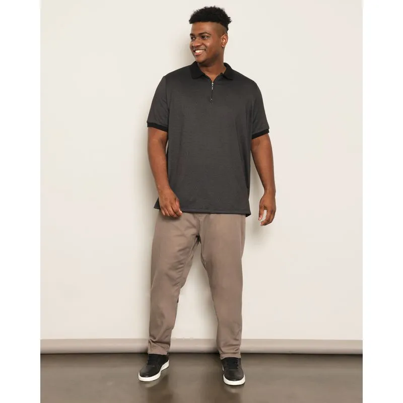 Calça Plus Size Masculina Sarja Reta Com Elástico Cinza G2