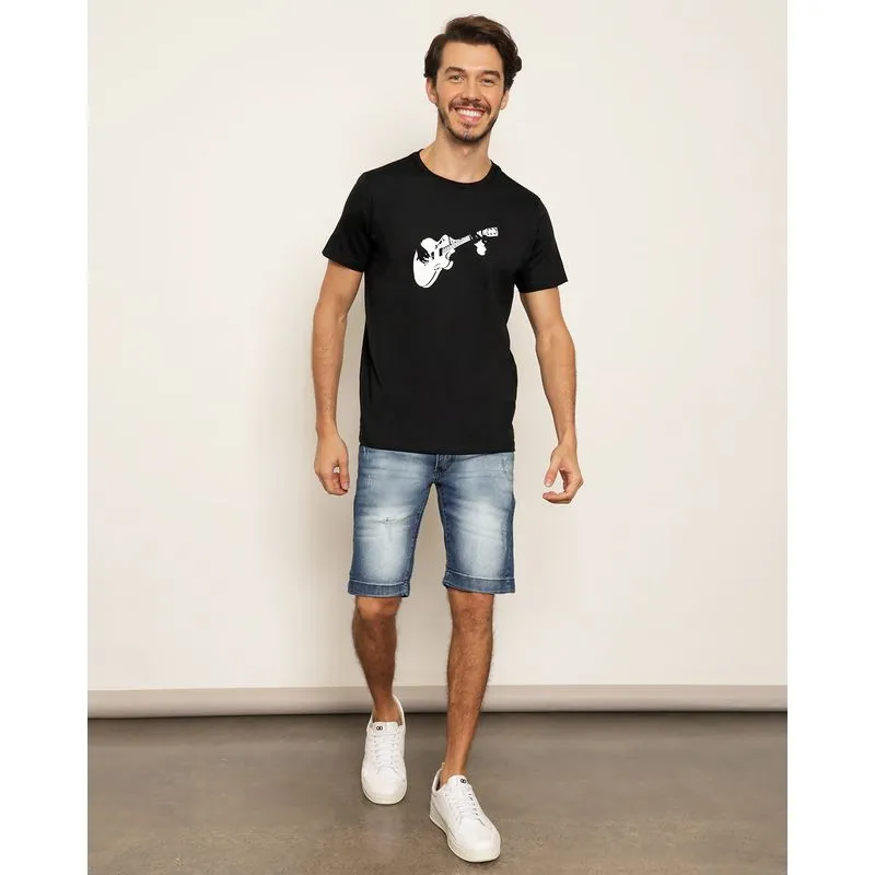 Bermuda Jeans Masculina Com Puídos Azul 40