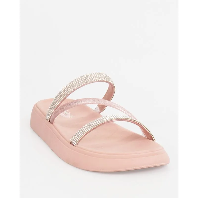 Sandália Rasteirinha Feminina Com Tiras De Strass Rosa 39/40
