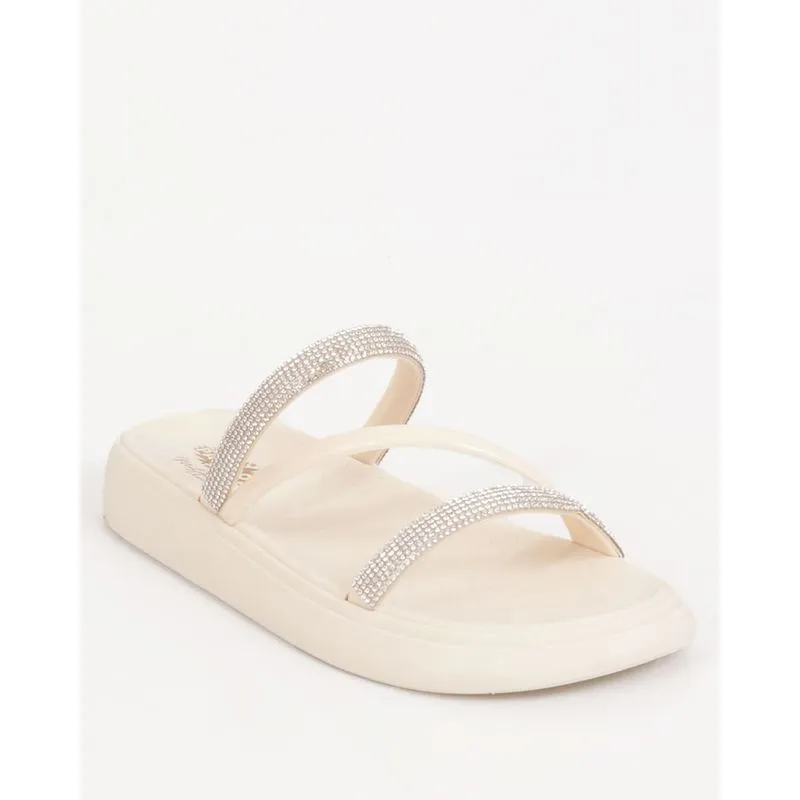 Sandália Rasteirinha Feminina Tiras Com Strass Off White 39/40