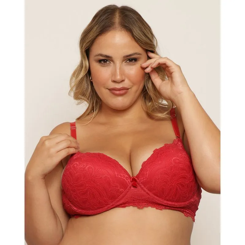 Sutiã Plus Size Feminino Com Base E Renda Vermelho 48