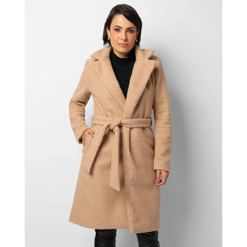 Sobretudo Feminino Berry & Co. Lã Batida Longo Bege P