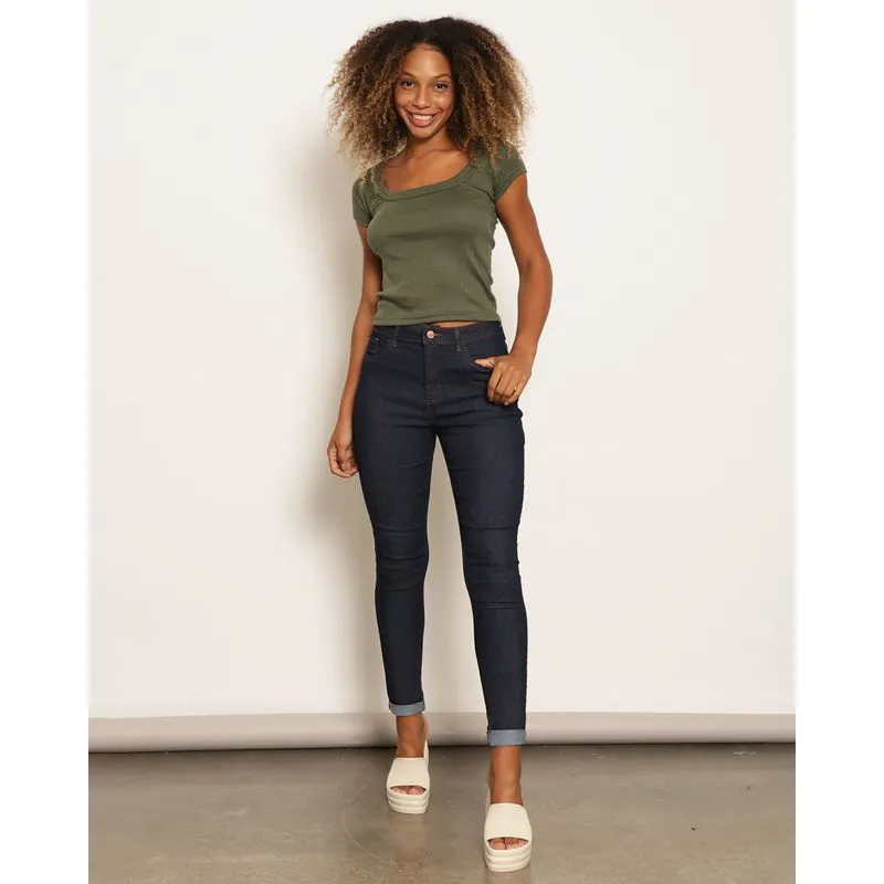 Calça Feminina Skinny Com Barra Invertida Azul 38
