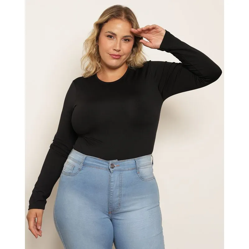 Blusa Plus Size Feminina Térmica Peluciada Manga Longa Preta G3