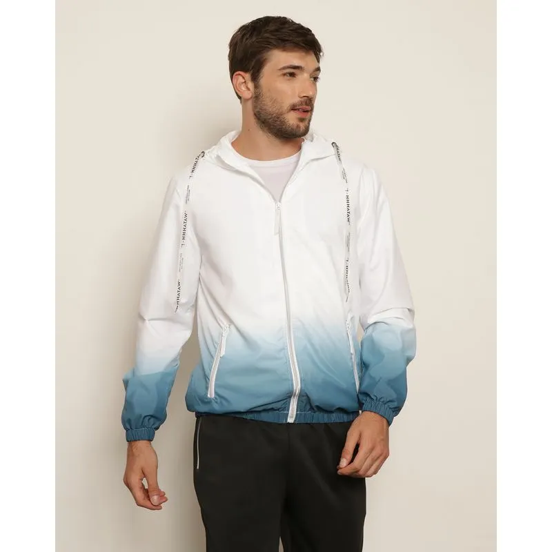 Jaqueta Masculina Esportiva Fitter Corta Vento Com Capuz Degradê Branca G