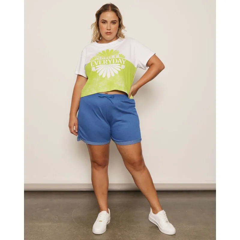 Short Plus Size Feminino Moletinho Barra Dobrada Azul G1