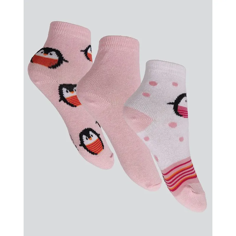 Kit 3 Meias Infantil Soquete Pinguim Rosa e Branca 30 A 33