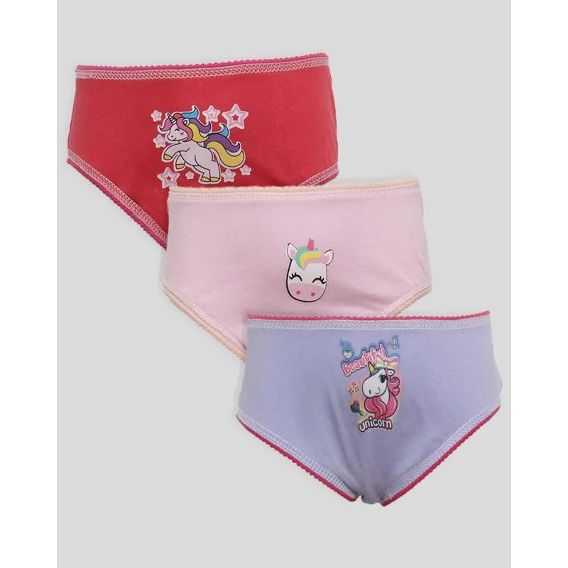 Kit 3 Calcinha Infantil Unicórnio Rosa Vermelho 6