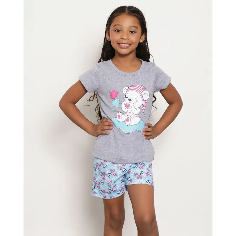 Pijama Infantil Curto Estampa Ursa Cinza 10
