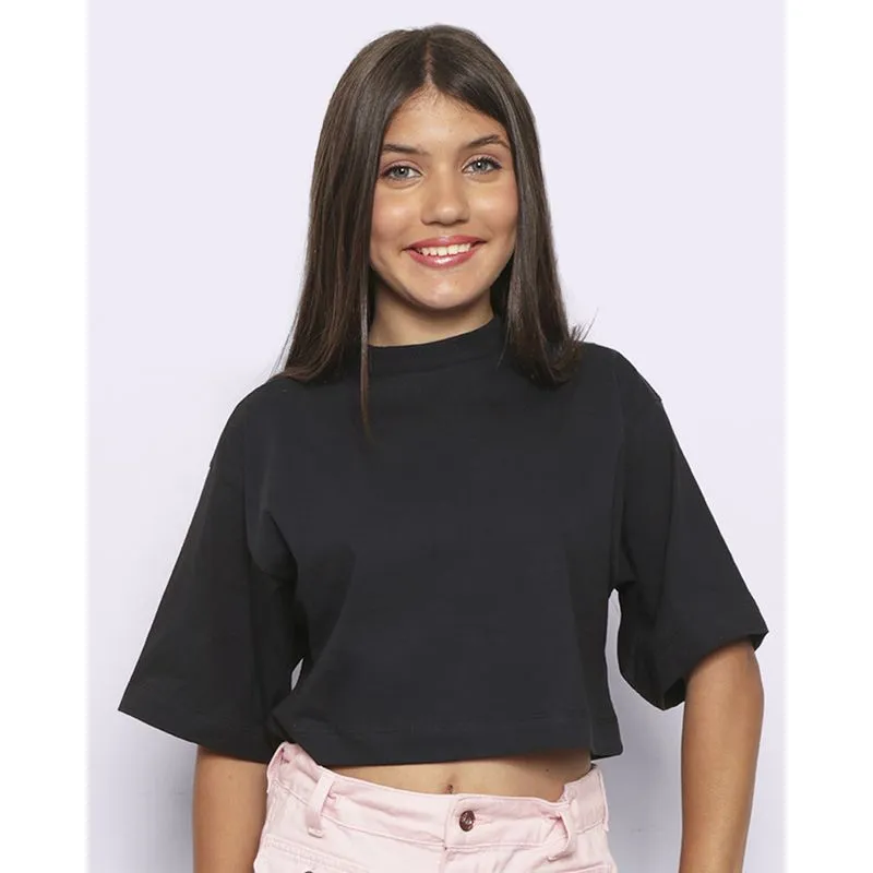 Blusa Juvenil Cropped Gola Alta Lisa Preta 14
