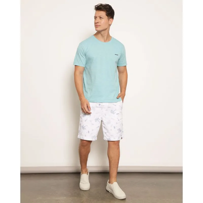 Bermuda Masculina Sarja Reta Estampa Coqueiros Branca GG