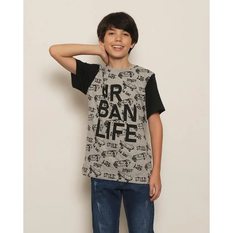 Camiseta Juvenil Estampa Manga Curta Mescla Cinza 16