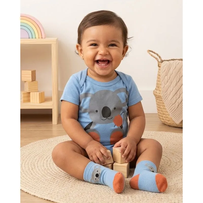 Body Bebê Manga Curta Estampa Sortida Azul P