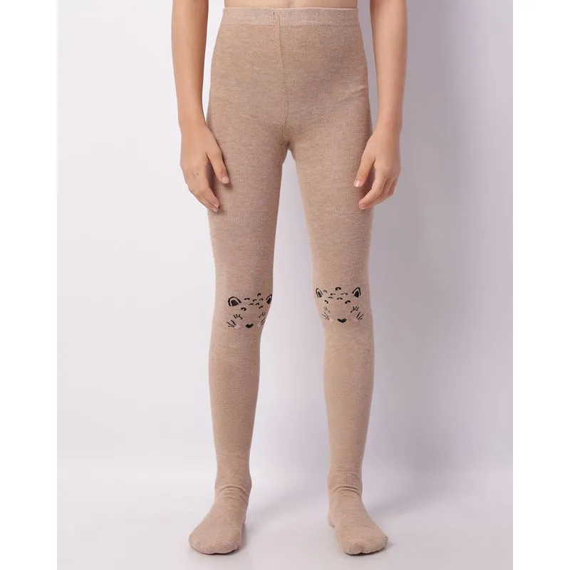 Meia Calça Infantil Estampa Gatinho Marrom 9 A 12