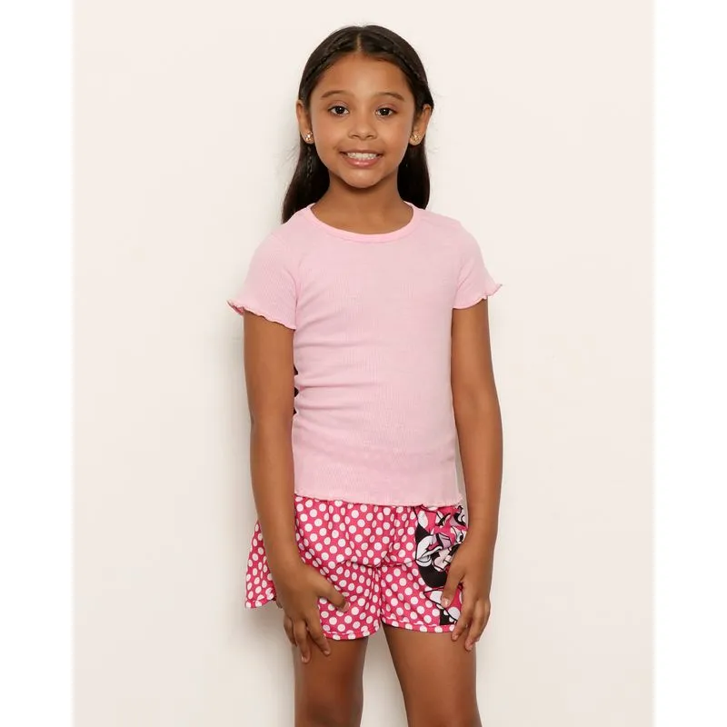 Blusa Infantil Manga Curta Canelada Frufru Rosa 4