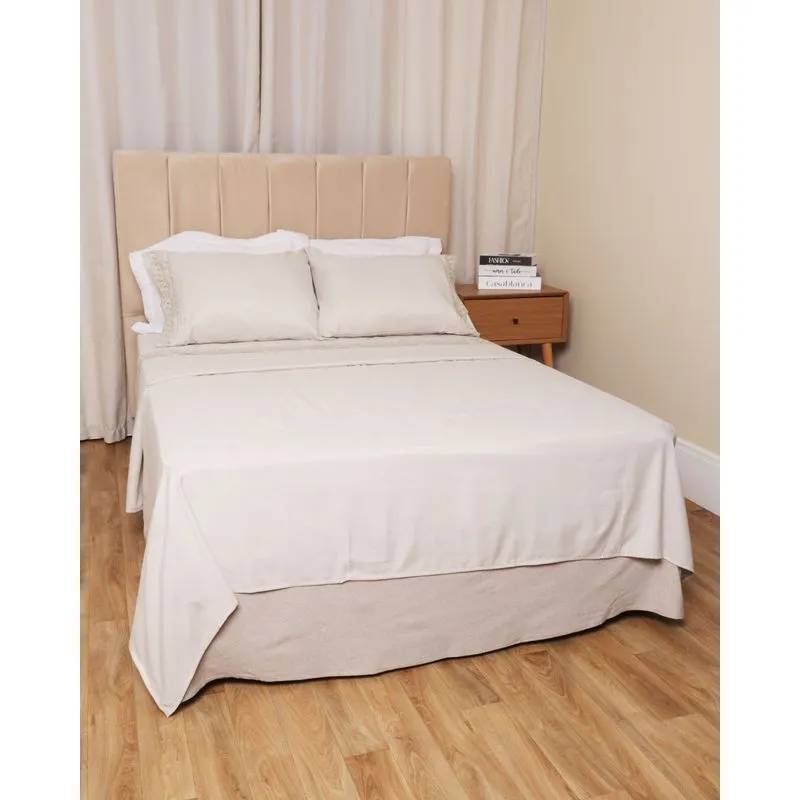 Jogo De Cama Queen Appel Bordare Com Renda Bege UN