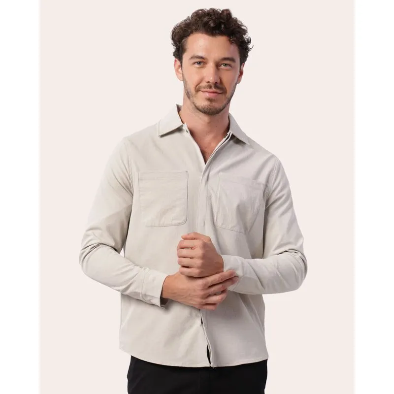 Camisa Masculina Shacket Manga Longa Pontilhada Com Forro Bege M