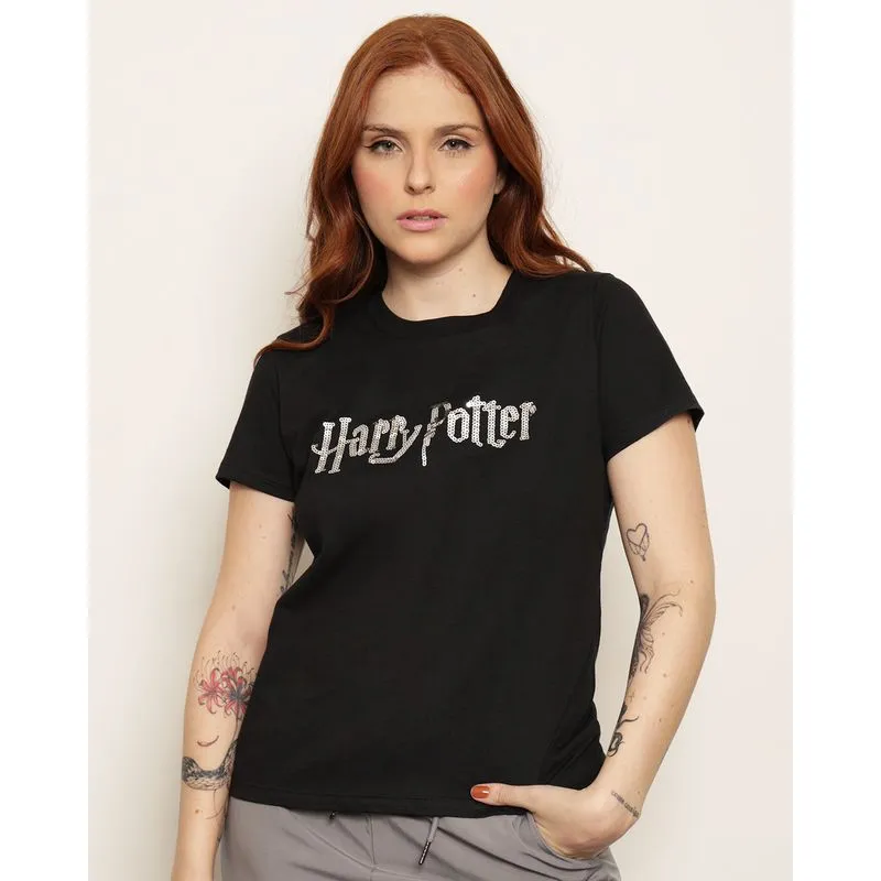 Camiseta Feminina Warner Harry Potter Manga Curta Preto M